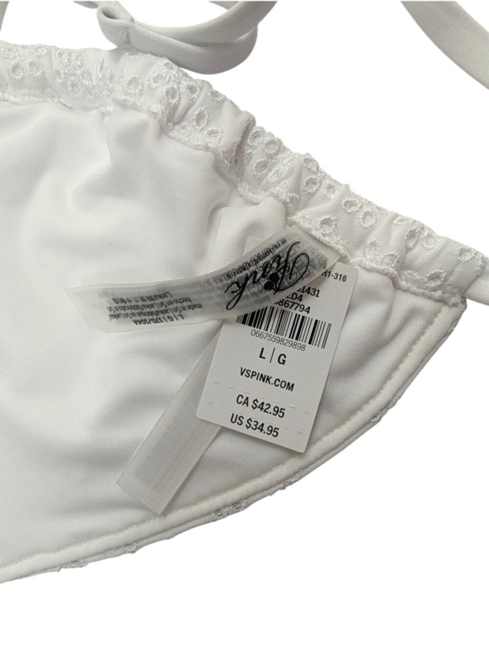 Frankies Bikinis X VS Pink White Eyelet Thong Bikini Set Size L - Picture 10 of 10